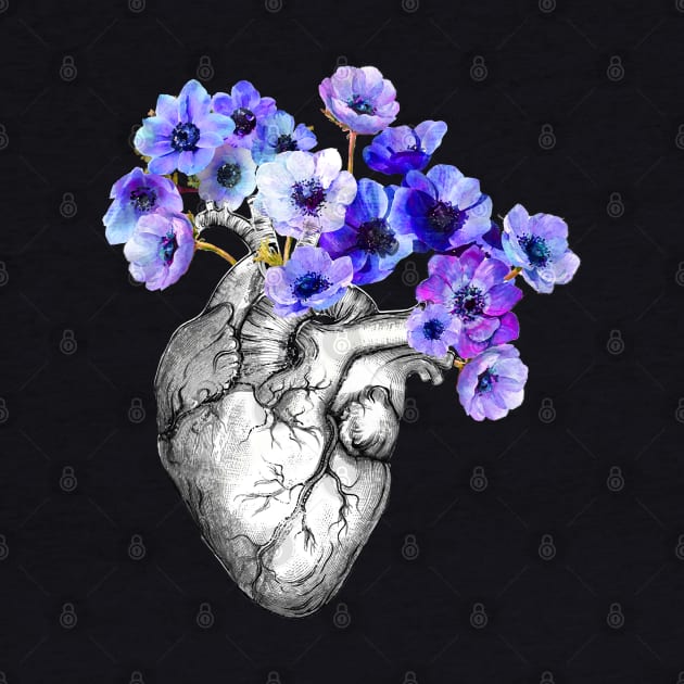 Blue Anemones Heart Human Anatomy by Collagedream